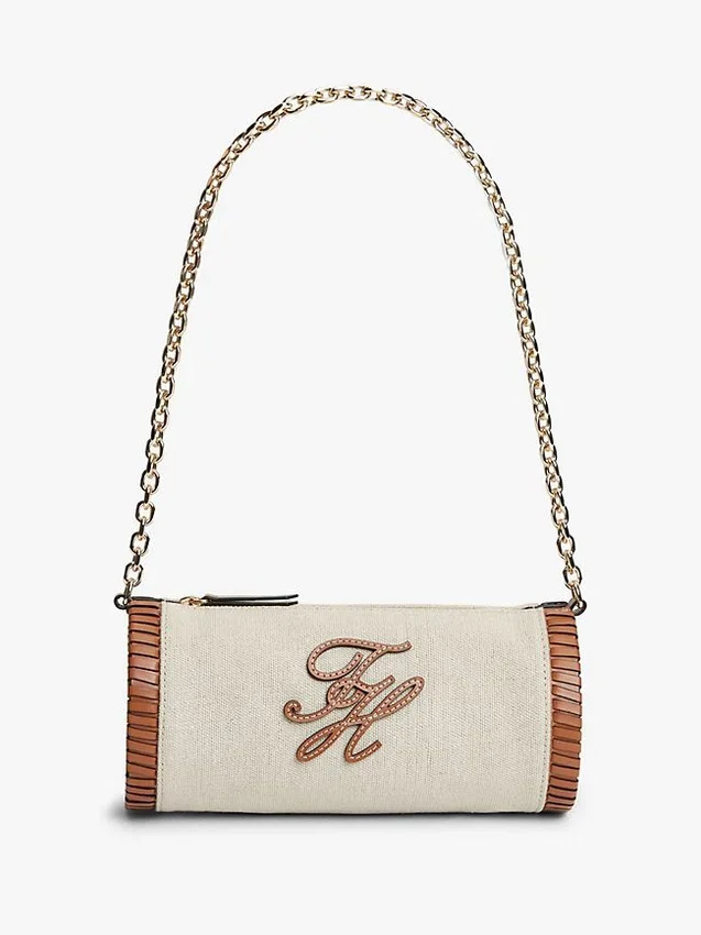 Script Monogram Linen Chain Strap Bag Script Monogram Linen Chain Strap Bag