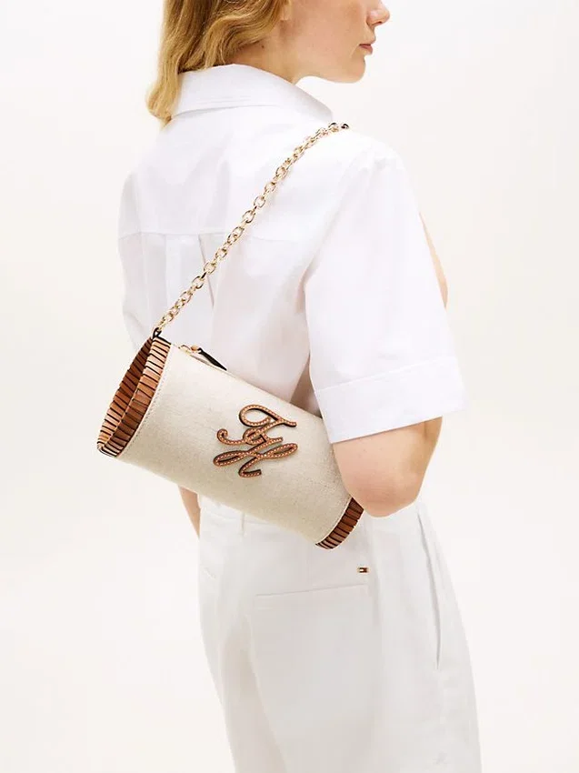 Script Monogram Linen Chain Strap Bag Script Monogram Linen Chain Strap Bag