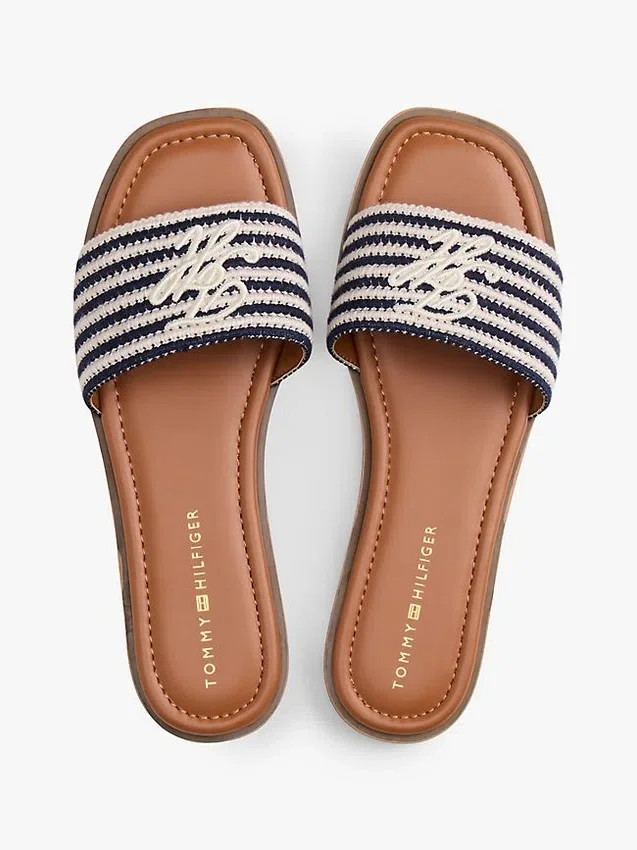 Script Monogram Stripe Woven Slide Script Monogram Stripe Woven Slide