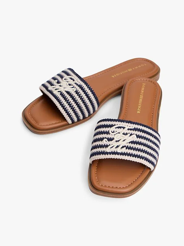 Script Monogram Stripe Woven Slide Script Monogram Stripe Woven Slide