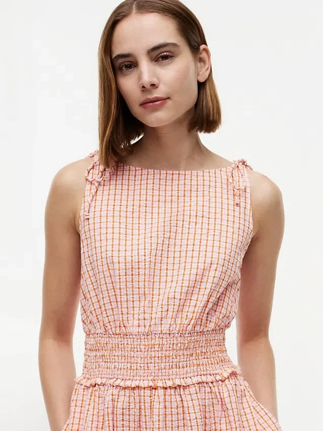 Shirred Gingham Seersucker Midi Dress Shirred Gingham Seersucker Midi Dress