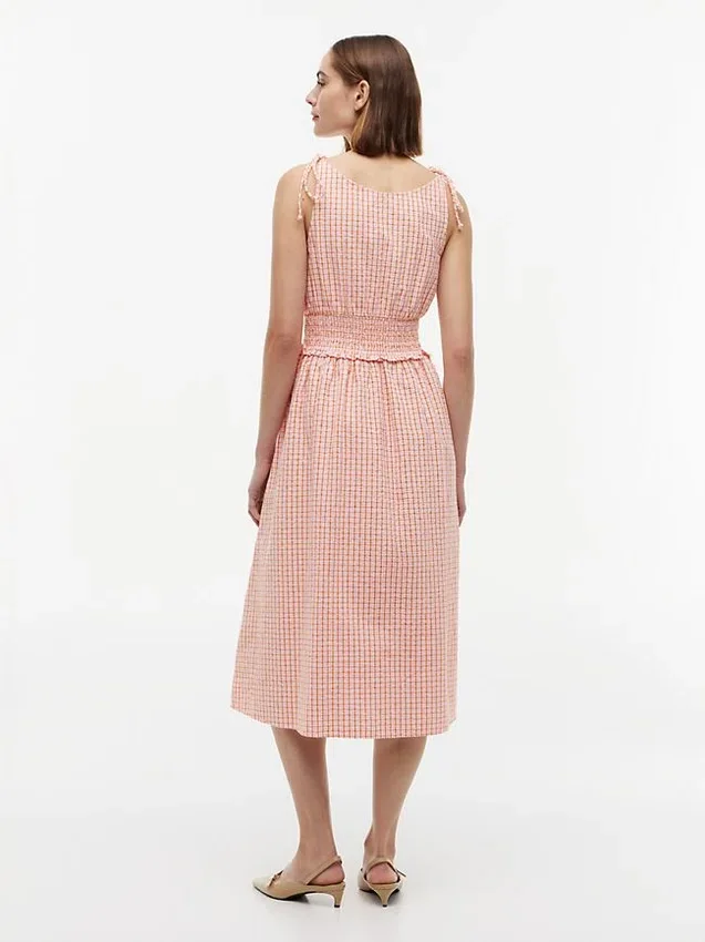 Shirred Gingham Seersucker Midi Dress Shirred Gingham Seersucker Midi Dress
