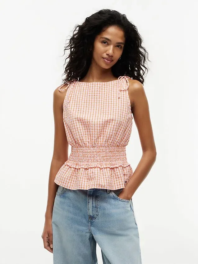 Shirred Gingham Seersucker Tank Top Shirred Gingham Seersucker Tank Top