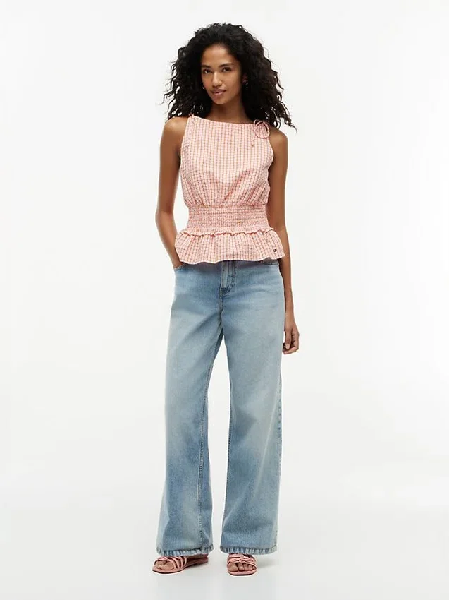 Shirred Gingham Seersucker Tank Top Shirred Gingham Seersucker Tank Top