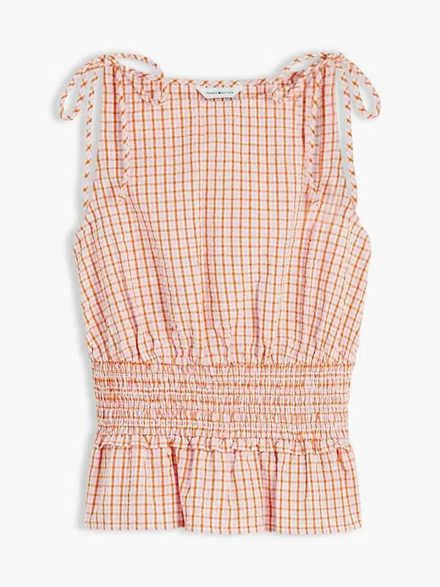 Shirred Gingham Seersucker Tank Top Shirred Gingham Seersucker Tank Top