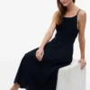 Shirred Linen-Blend Midi Dress