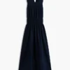 Shirred Linen-Blend Midi Dress