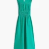 Shirred Linen-Blend Midi Dress