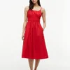 Shirred Poplin Midi Dress