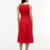 Shirred Poplin Midi Dress