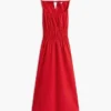 Shirred Poplin Midi Dress