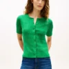Short-Sleeve Cable Knit Cardigan