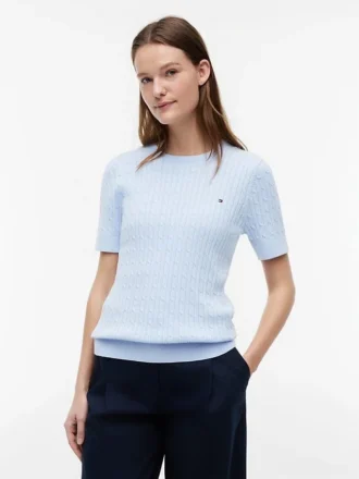 Short-Sleeve Cable Knit Sweater