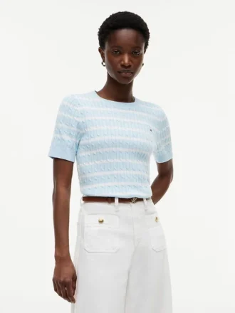 Short-Sleeve Cable Knit Sweater
