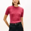 Short-Sleeve Cable Knit Sweater