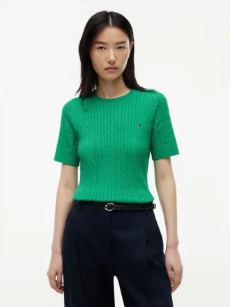 Short-Sleeve Cable Knit Sweater
