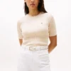 Short-Sleeve Cable Knit Sweater