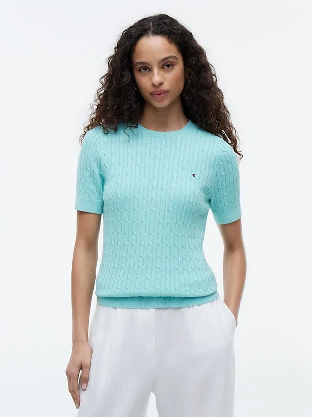 Short-Sleeve Cable Knit Sweater Short-Sleeve Cable Knit Sweater