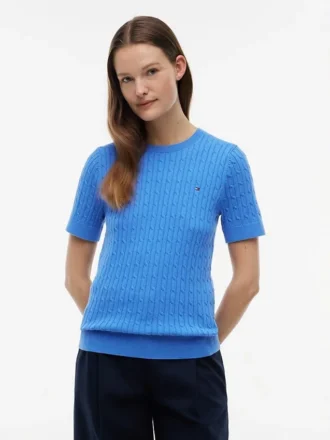 Short-Sleeve Cable Knit Sweater