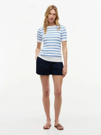 Short-Sleeve Cable Knit Sweater