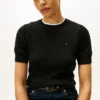 Short-Sleeve Cable Knit Sweater
