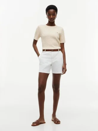 Short-Sleeve Cable Knit Sweater