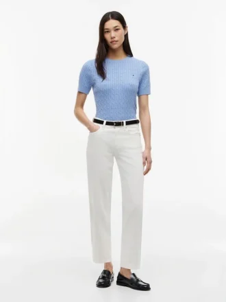 Short-Sleeve Cable Knit Sweater