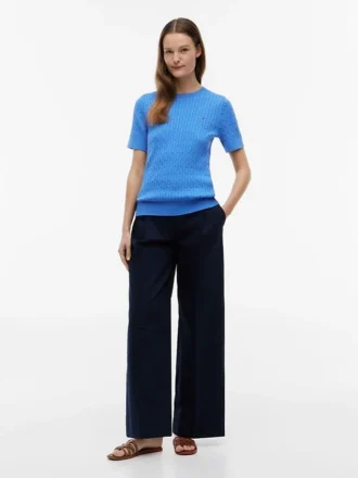 Short-Sleeve Cable Knit Sweater