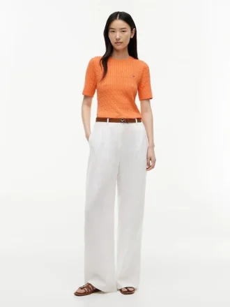 Short-Sleeve Cable Knit Sweater