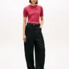 Short-Sleeve Cable Knit Sweater