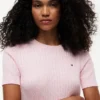 Short-Sleeve Cable Knit Sweater