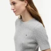 Short-Sleeve Cable Knit Sweater