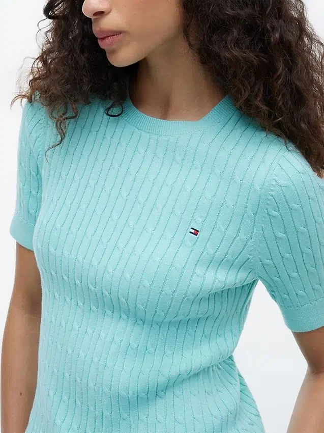 Short-Sleeve Cable Knit Sweater Short-Sleeve Cable Knit Sweater