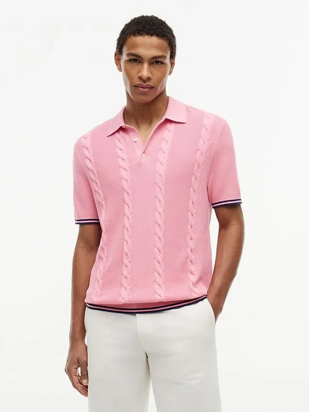 Short-Sleeve Cable Knit Sweater Polo Short-Sleeve Cable Knit Sweater Polo