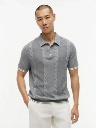 Short-Sleeve Cable Knit Sweater Polo