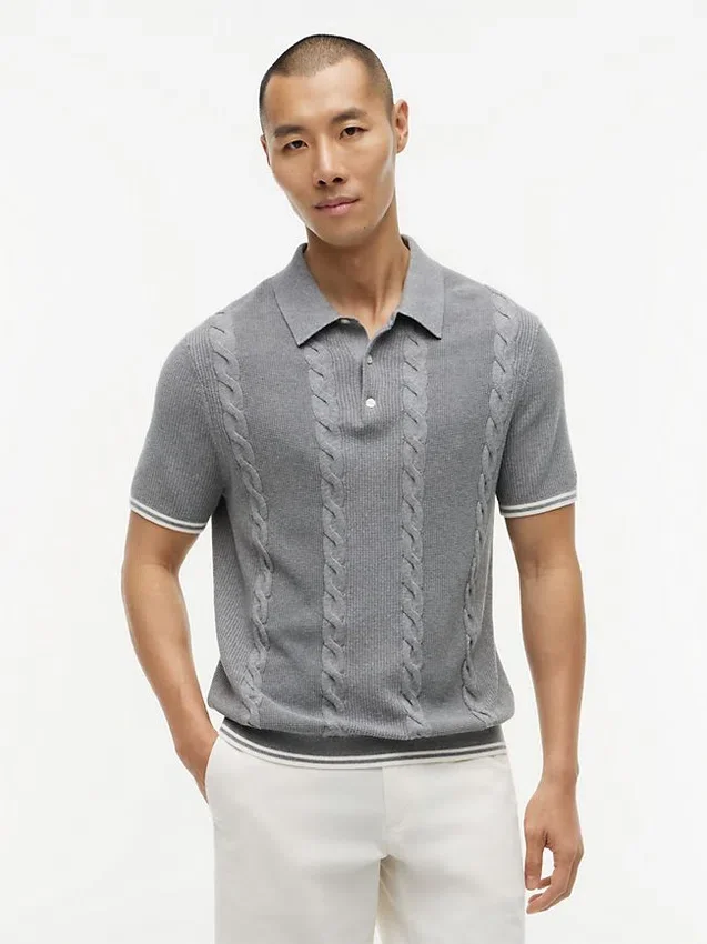 Short-Sleeve Cable Knit Sweater Polo Short-Sleeve Cable Knit Sweater Polo
