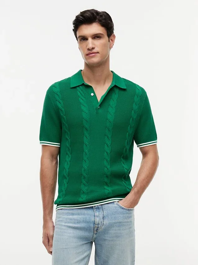 Short-Sleeve Cable Knit Sweater Polo Short-Sleeve Cable Knit Sweater Polo