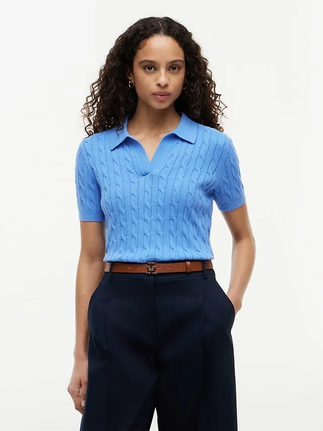 Short-Sleeve Cable Knit Sweater Polo Short-Sleeve Cable Knit Sweater Polo