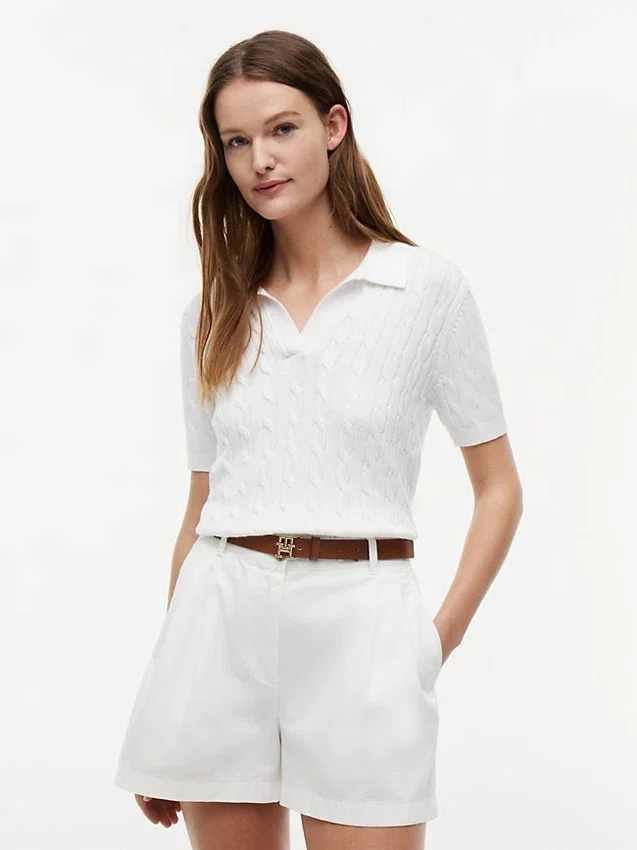 Short-Sleeve Cable Knit Sweater Polo Short-Sleeve Cable Knit Sweater Polo