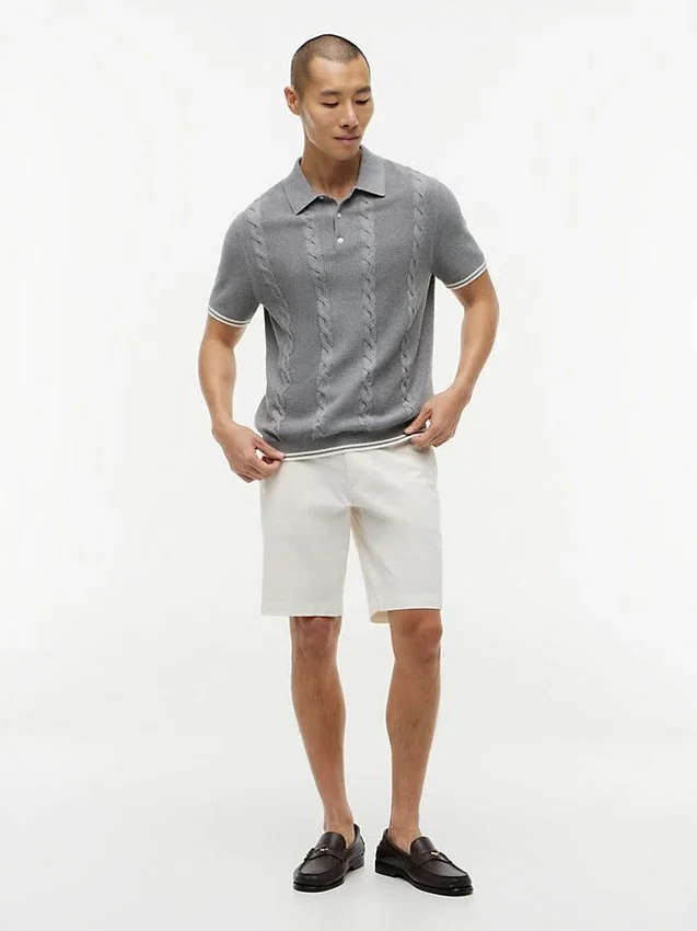 Short-Sleeve Cable Knit Sweater Polo Short-Sleeve Cable Knit Sweater Polo