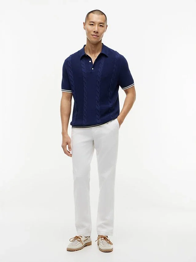Short-Sleeve Cable Knit Sweater Polo Short-Sleeve Cable Knit Sweater Polo