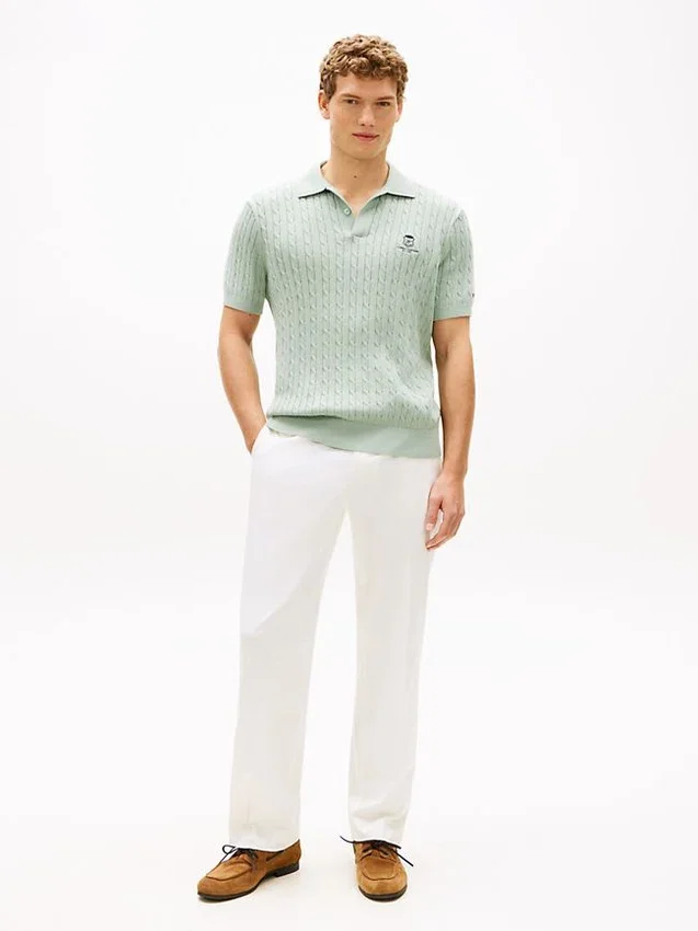 Short-Sleeve Cable Knit Sweater Polo Short-Sleeve Cable Knit Sweater Polo