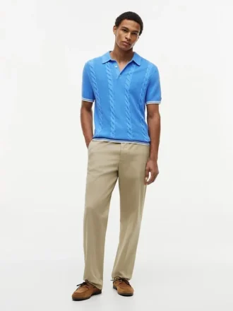 Short-Sleeve Cable Knit Sweater Polo Short-Sleeve Cable Knit Sweater Polo