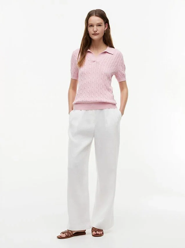 Short-Sleeve Cable Knit Sweater Polo Short-Sleeve Cable Knit Sweater Polo
