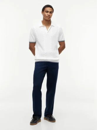Short-Sleeve Cable Knit Sweater Polo