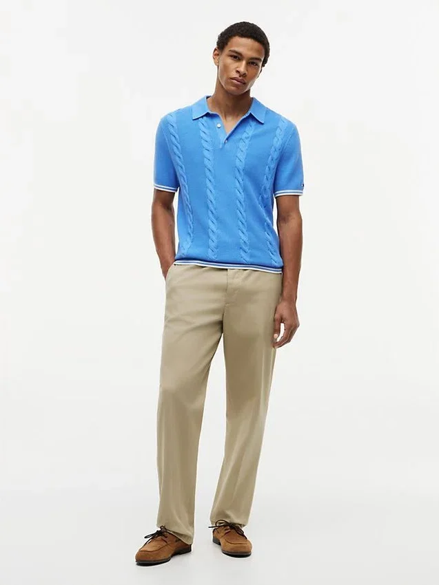 Short-Sleeve Cable Knit Sweater Polo Short-Sleeve Cable Knit Sweater Polo