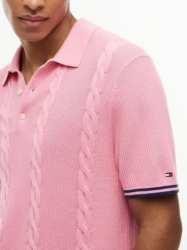 Short-Sleeve Cable Knit Sweater Polo Short-Sleeve Cable Knit Sweater Polo