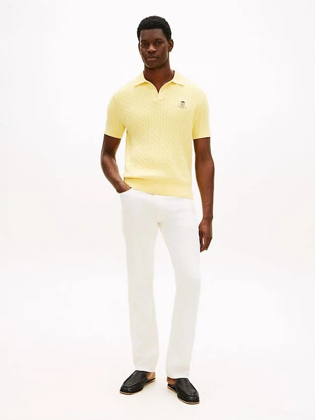Short-Sleeve Cable Knit Sweater Polo Short-Sleeve Cable Knit Sweater Polo