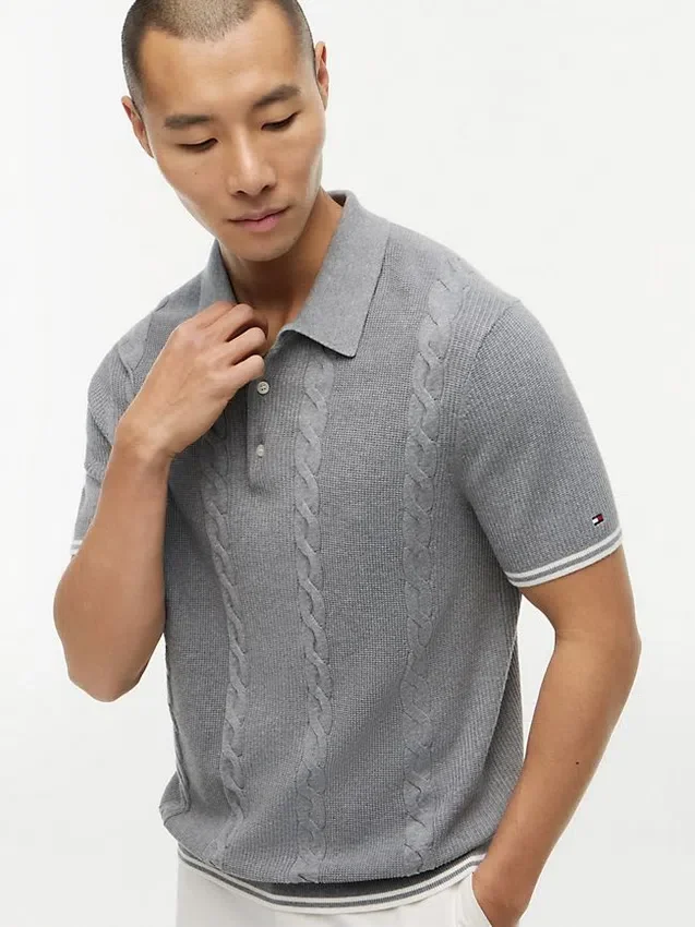 Short-Sleeve Cable Knit Sweater Polo Short-Sleeve Cable Knit Sweater Polo
