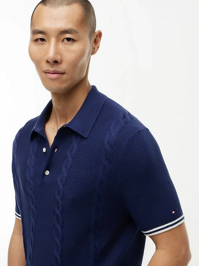 Short-Sleeve Cable Knit Sweater Polo Short-Sleeve Cable Knit Sweater Polo
